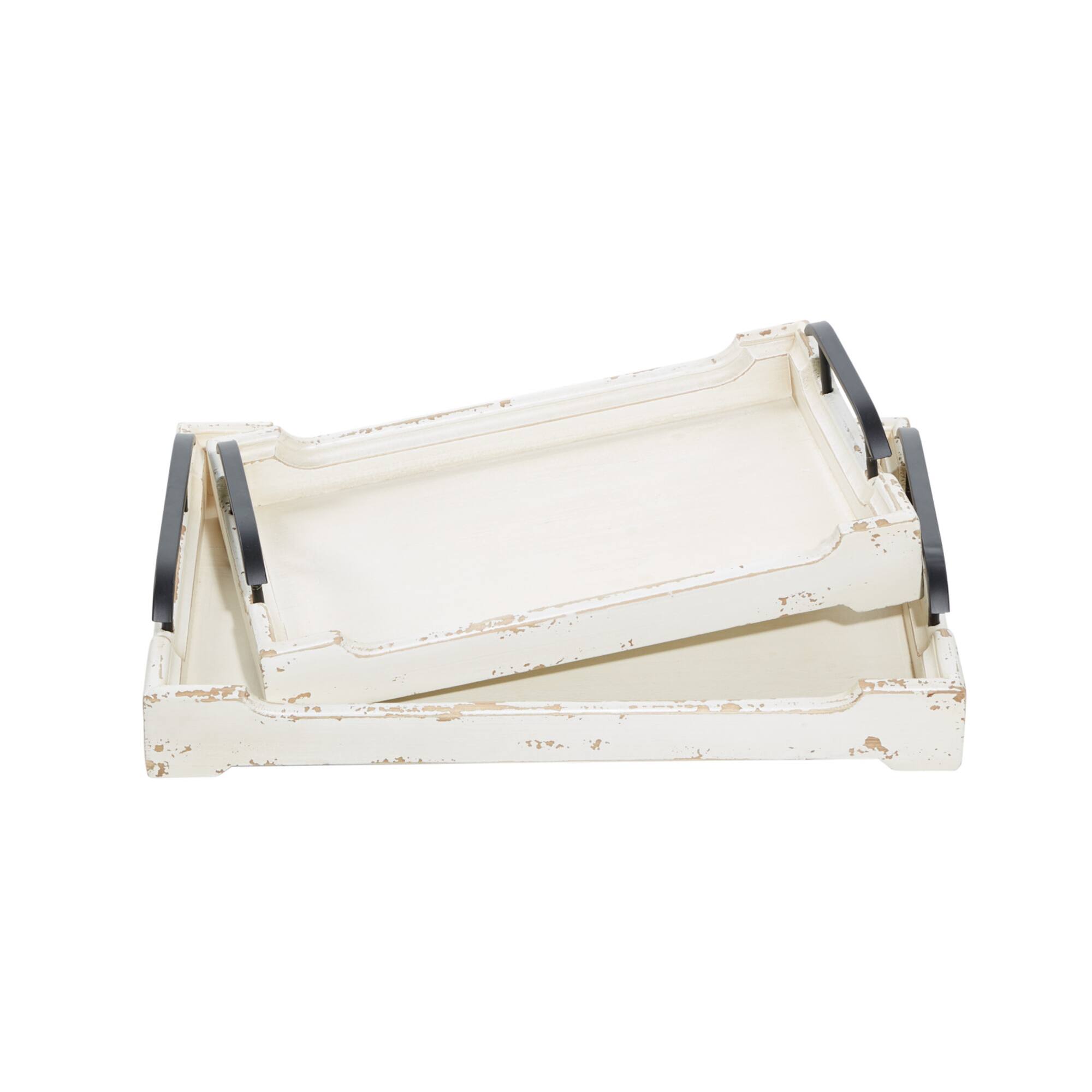 White Wood Traditional Tray Set